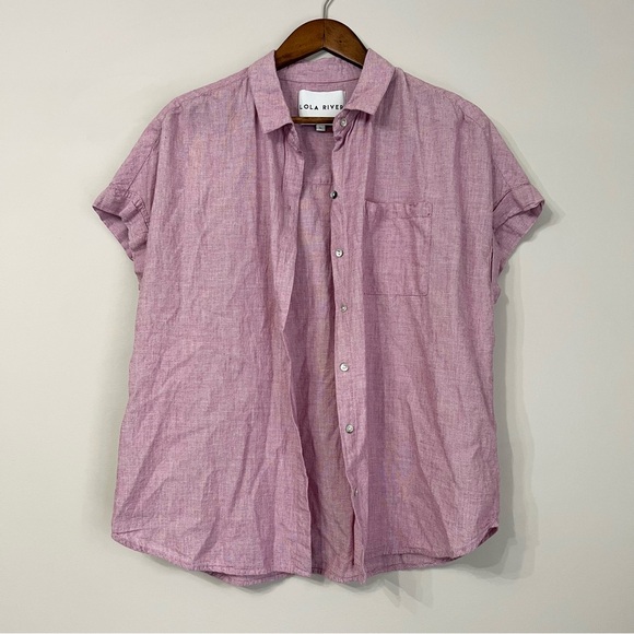 Lola River Cotton Button Down Blouse Size L - Picture 2 of 9